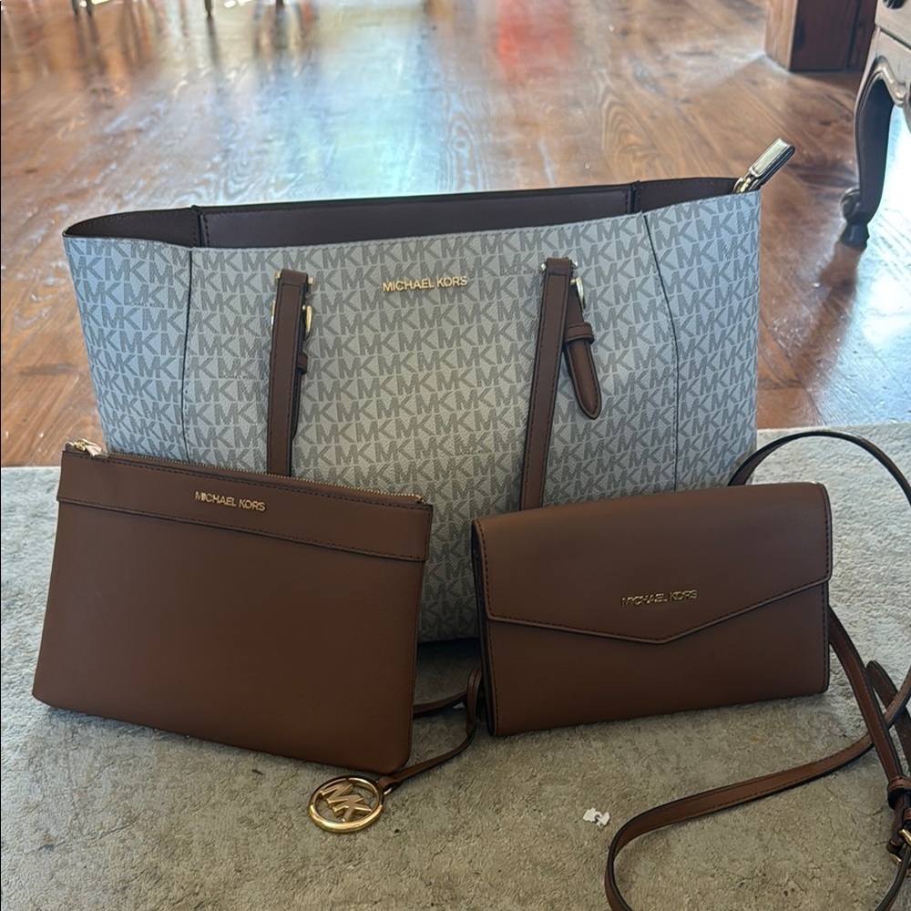 Michael Kors Gray and Brown Tote Bag
